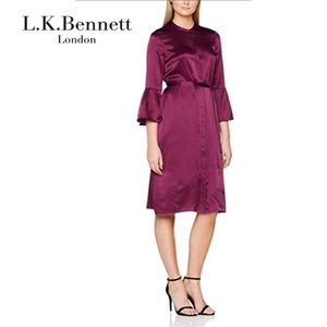 L.K. Bennett Willow Silk Bell Sleeve Dress, Ruby 4